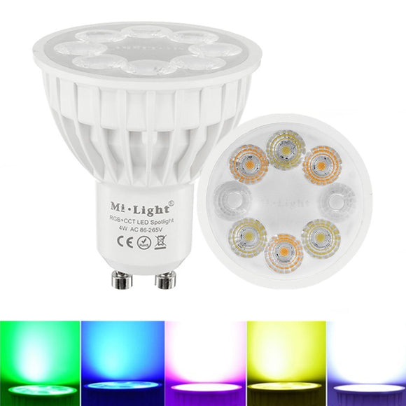 Dimmable GU10 4W Mi Light 2.4G Wireless RGBCCT LED Spotlight Lamp Bulb AC86-265V