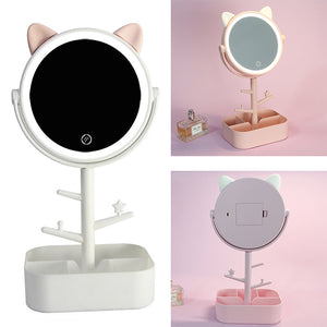 Desk LED Makeup Mirror Multi-function Storage Box 360 Adjustable Table Lamp Light
