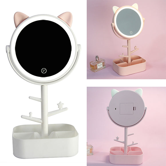 Desk LED Makeup Mirror Multi-function Storage Box 360 Adjustable Table Lamp Light