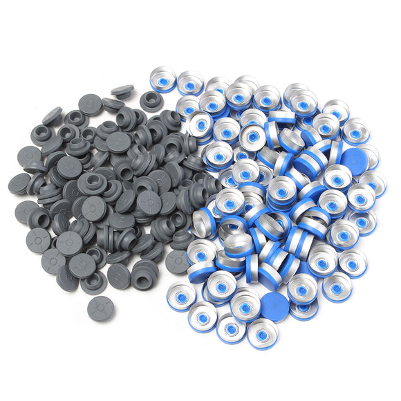 100Pcs 20MM Sealing Bottle Caps Rubber Stopper Blue Aluminum Plastic Cover