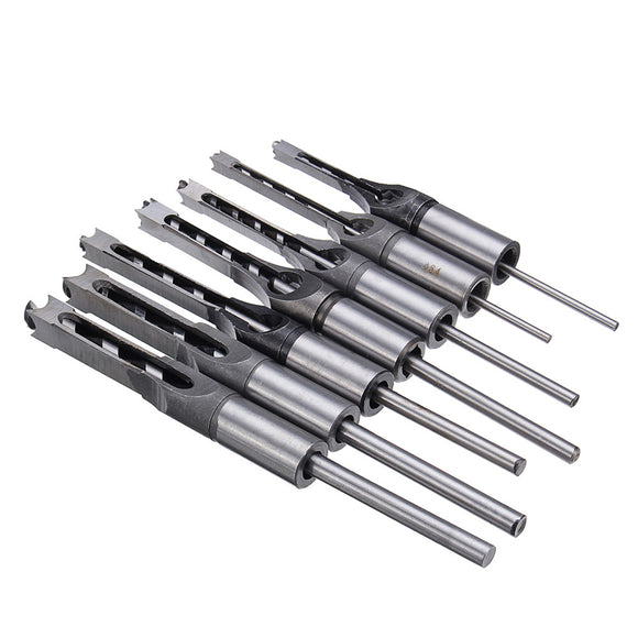 7pcs 6-12.7mm Square Hole Saw Drill Bit Set Mortising Chisel Twist Auger Drill Bits