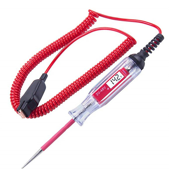 3-48V Car Digital Electric Voltage Tester Pen Probe Detector Diagnostic Tool with LCD Screen Spring Wire