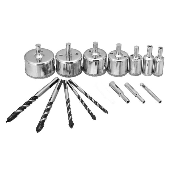 Meco 15pcs Diamond Tool Drill Bits Hole Saw Cutter Tipped Tools Kit For Glass Ceramic Marble