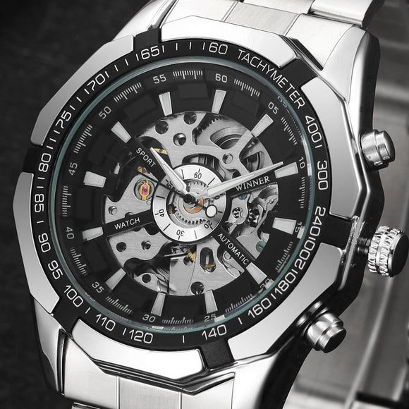 MN4493 Men Full Stainless Steel Watch Self-Wind Mechanical Wrist Watch