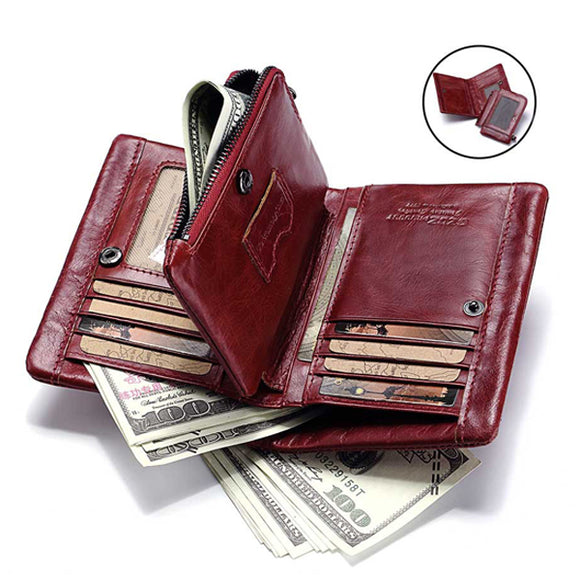 Men Women Genuine Leather Short Wallet ID Card Holder