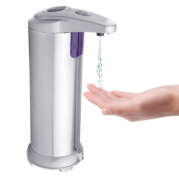 Touch Sensing Automatic Stainless Steel Silver Soap Dispenser 3 Adjustable Volume Settings 250ml Capacity