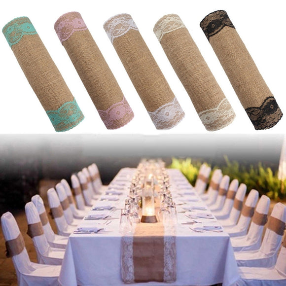 5 Colors Jute Rustic Burlap Lace Table Runner Wedding Party Banquet Decoration