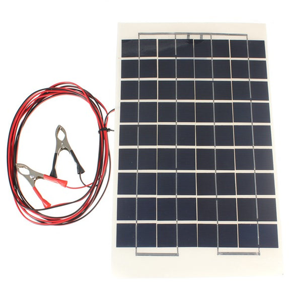 12V 10W 38 X 22 CM PolyCrystalline Transparent Epoxy Resin Solar Panel With Alligator Clip Wire