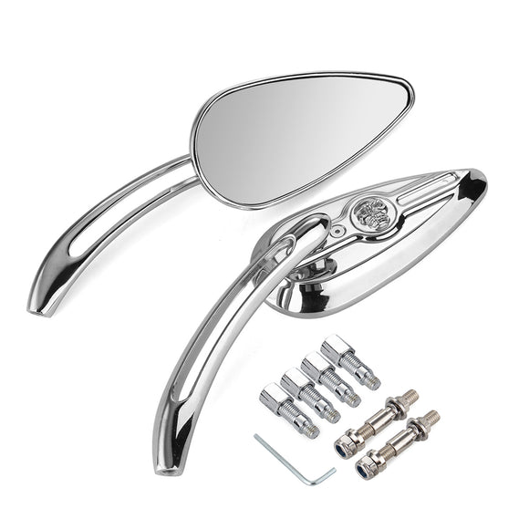 Motorcycle Chrome Skull Teardrop Rearview Mirrors For Harley Dyna Electra Glide