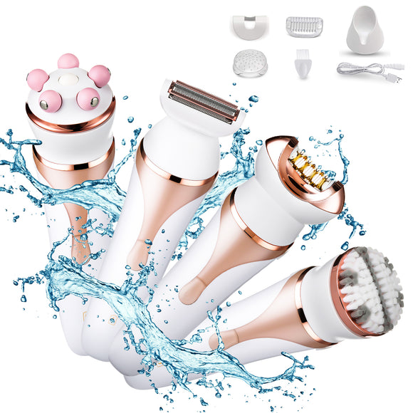 4 in 1 Cordless Epilator Wet & Dry Electronic Hair Removal Lady Shaver Body Exfoliation Brush Body Massager