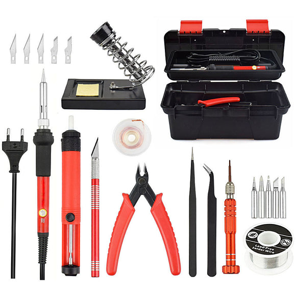 25Pcs 220V 60W Adjustable Temperature Electrical Solder Iron Kit SMD Welding Repair Tool Set