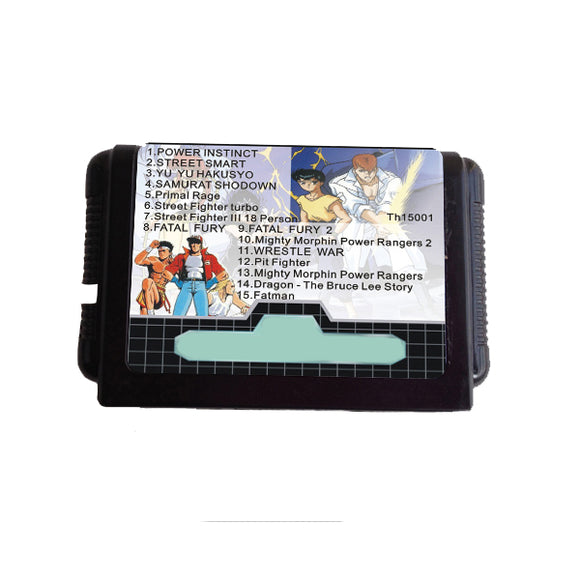 16 Bit 15 in 1 Black Game Cartrige for MD Sega Mega Drive