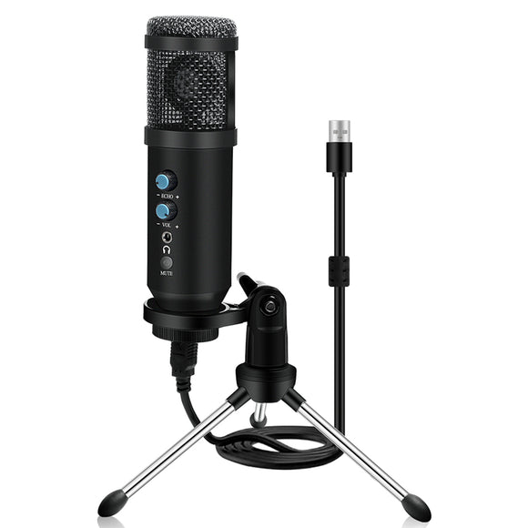 Bakeey MK-F500USB Condenser microphone HIFI Active Noise Reduction Reverberation Adjustable Wired microphone with Tripod for Computer Mobile Phone Live Recording