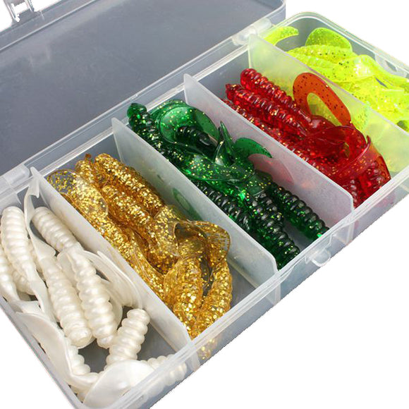 ZANLURE 50Pcs Fishy Smell Bait Soft Fishing Lure Worms Tail Maggots with Fishing Box