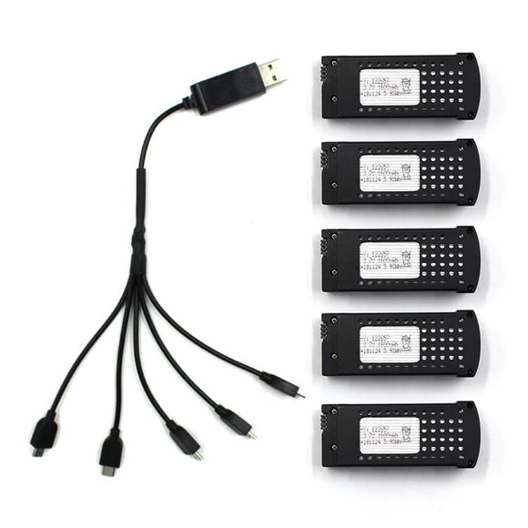 SG106 Foldable RC Quadcopter Spare Parts 3.7V 1600mah Lipo Battery 1 in 5 USB Charging Cable Set