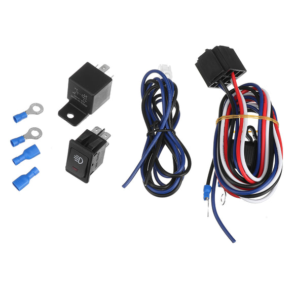 12V Car Universal Fog Light Wiring Kit Square Switch With Red Led Lamp