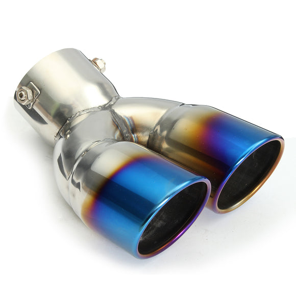 Universal Bluing Exhaust Muffler Silencer Dual Tail Pipe Tips 58-70mm Inlet