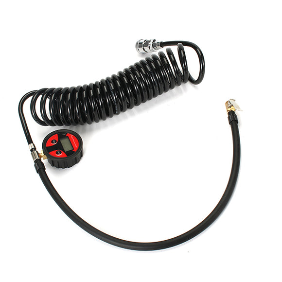 200PSI LCD Digital Tire Gauge Motorcycle Scooter Inflatable Extension PU Tube