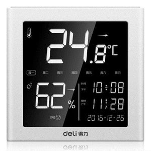 Deli 8958 Electronic Thermometer And Hygrometer Household Indoor Alarm Clock Office Electronic Outdoor High Precision Thermometer