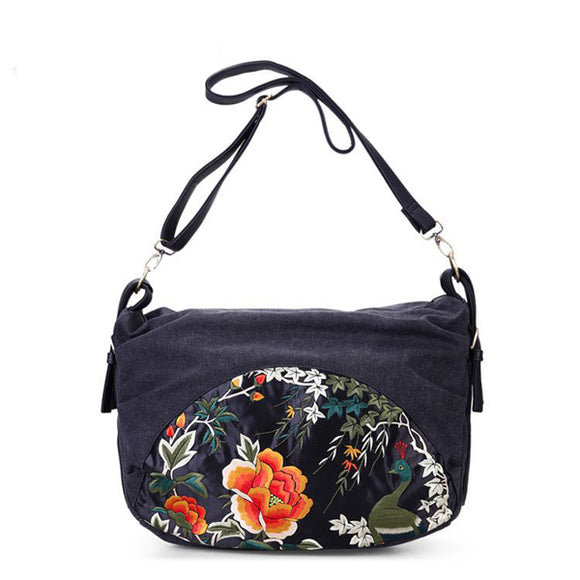 Embroidered National Shoulder Bag Retro Vintage Crossbody Bag Canvas Women Bag