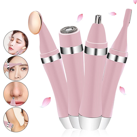 Cordless Lady Electric Shaver 4 in 1 Kit Facial Body Shaver Eyebrow Razor Ear Nose Hair Trimmer