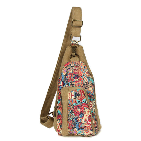 Brenice Canvas Retro National Floral Women Crossbody Bag Chest Sling Bag