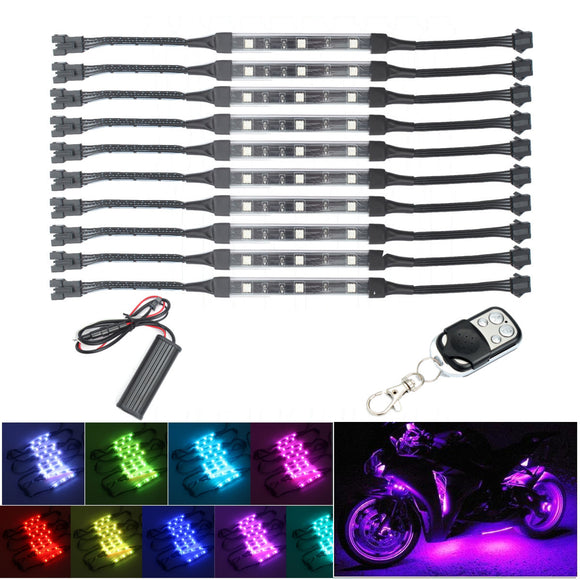 Motorcycle 10 Pcs LED Neon Flexible Strips Lighting Kit 2 Million 15 Colors