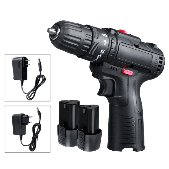 21V Cordless Electric Drill Multifunctional Lithium Battery Rechargeable Hand Electric Drill Driver W/ 2 Batteries