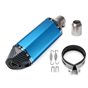 38-51mm Blue Motorbike Motorcycle Exhaust Muffler Pipe Silencer Slip-On Carbon Look