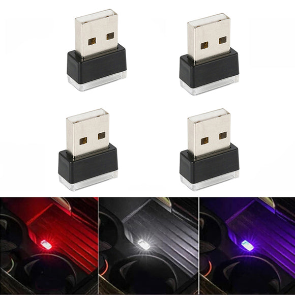 4PCS Car Mini LED USB Atmosphere Light Portable Auto Interior Lamp Waterproof Home Car Dual Purpose Laptop Computer Universal