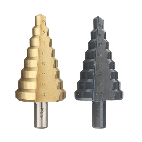 Drillpro 10-45mm HSS Step Drill Bit Titanium or Nitride Coating Cone Drill Bit Hole Cutter