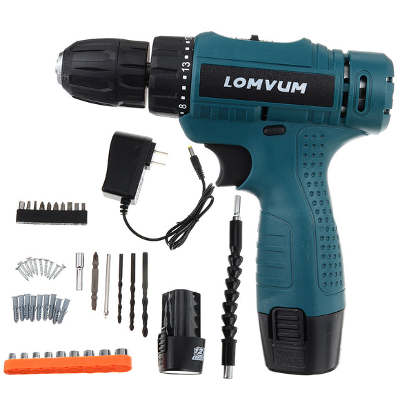 Multifunctional Electric Drill 21+1 Torque Screwdriver 12V Rechargeable Dual Speed Power Tools W/ 2pcs Battery