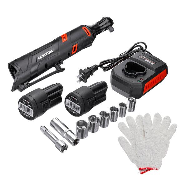 60NM Cordless Electric Ratchet Wrench Set with 12V Lithium-Ion Battery and Charger 90 Degree Right Angle Special Truss Wrench 3/8 Inch