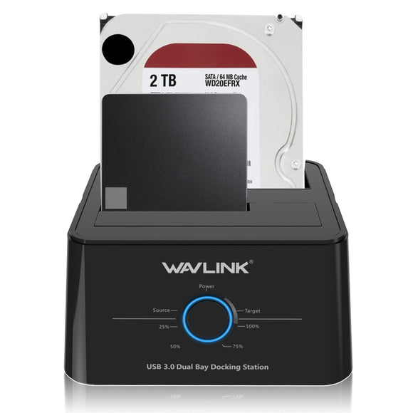 Wavlink US Plug USB 3.0 to SATA Dual-Bay 2.5 3.5Inch HDD SSD Enclosure Hard Drive Docking Station