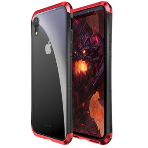 Luphie Protective Case For iPhone XR Metal Bumper+9H Clear Tempered Glass Back Shell