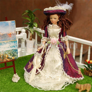 1/12 Doll house Miniature Porcelain Dolls Classical Victorian Lady w/ Hat Action Figure