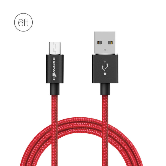 BlitzWolf  BW-MC2 2.4A Micro USB Braided Charging Data Cable 6ft/1.8m With Magic Tape Strap