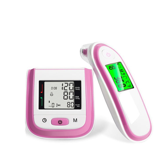 LCD Digital Display Wrist Blood Pressure Monitor + Portable Electronic Thermometer Body Ear Forehead Tester Three-color Backlight