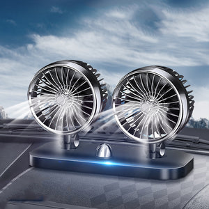 Universal Mini Car Fan Cooler Air Cooling Dual Head 360 Degree Adjustable Auto Low Noise Strong Wind