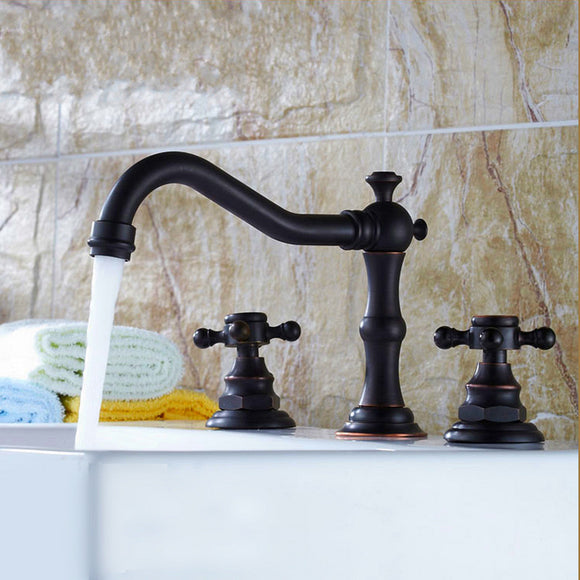 Contemporary Brass Bathroom Basin Faucet Mixer Tap Oil Rubbed Bronze Two Handle Hole
