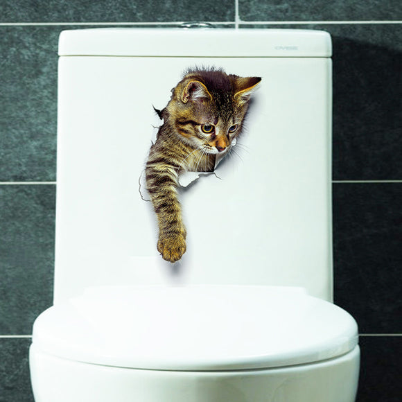 3D Cute Cat Wall Stickers Toliet Stickers  Decorations Creative Animal Wall Stickers