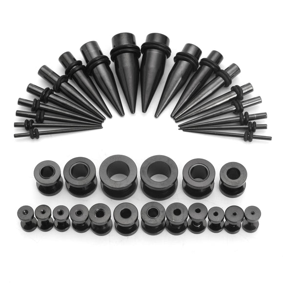 36Pcs 14G-00G Ear Plugs Stretching Expande Screw 316L Stainless Steel Black Set
