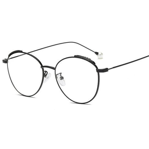 Retro Literary Optical Glasses Feather Round Glasses Frame Pearl Legs Ladies Eyeglasses Eye Care