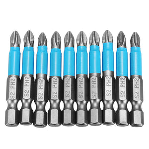 10pcs 1/4 Inch Hex Shank Anti Slip PH2 Phillips Magnetic Impact Screwdriver Drill Bits