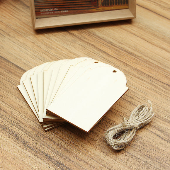 10Pcs Wood Blank Hang Tags Wooden Hanging Label Logo Sign Sheet DIY Crafts Engraving Decor