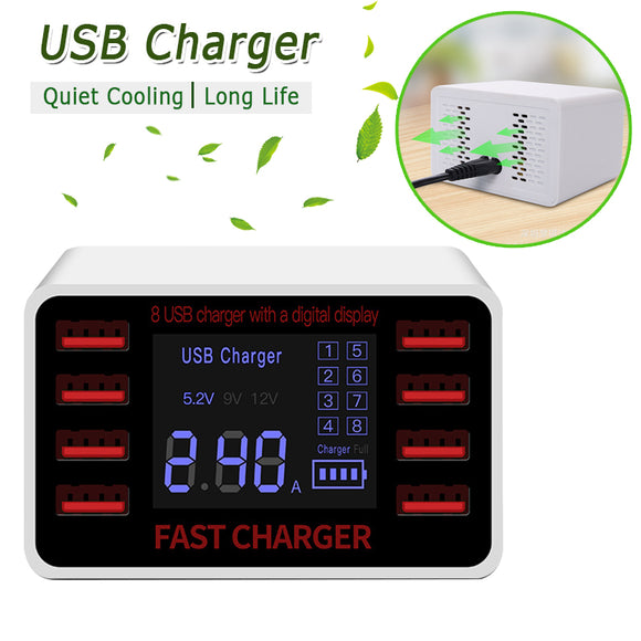 8 USB Charger 40W Multifunction Multi-USB Charging Station Hub Base Wall-mounted Smart Digital Dis