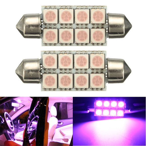 2x 264 C5W 42mm Canbus 5050 8 SMD LED Pink Festoon Dome Map Interior Light Bulb