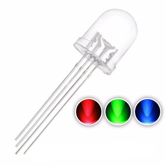 50PCS 10mm 4PIN Common Anode 20mA RGB LED Diode Light Transparent Round Light-Emitting Lamp
