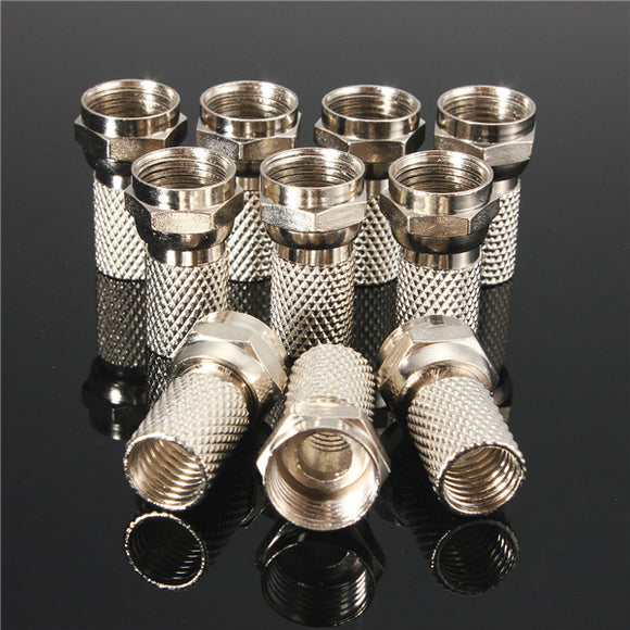 10pcs Silver F-Plug RG6 TV Aerial Coaxial Cable Connectors Adapter