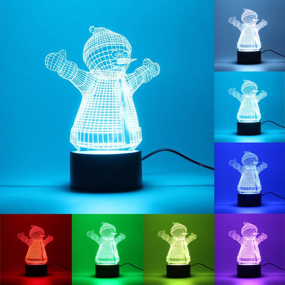 3D Xmas Snowman Night Light 7 Color Changing LED Art Desk Table Lamp For Toy Gift